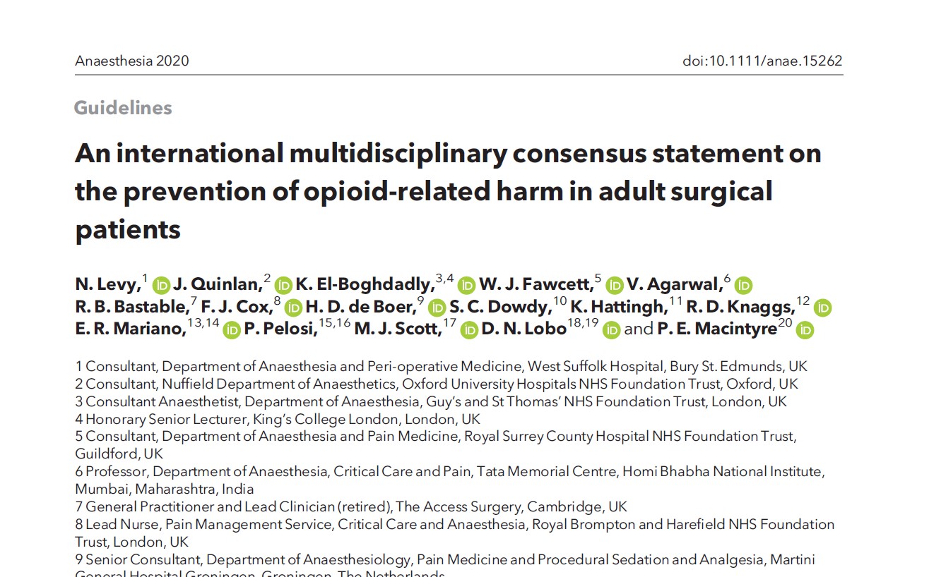 Read more about the article Consensus statement on the prevention of opioid-related harm in adult surgical patients